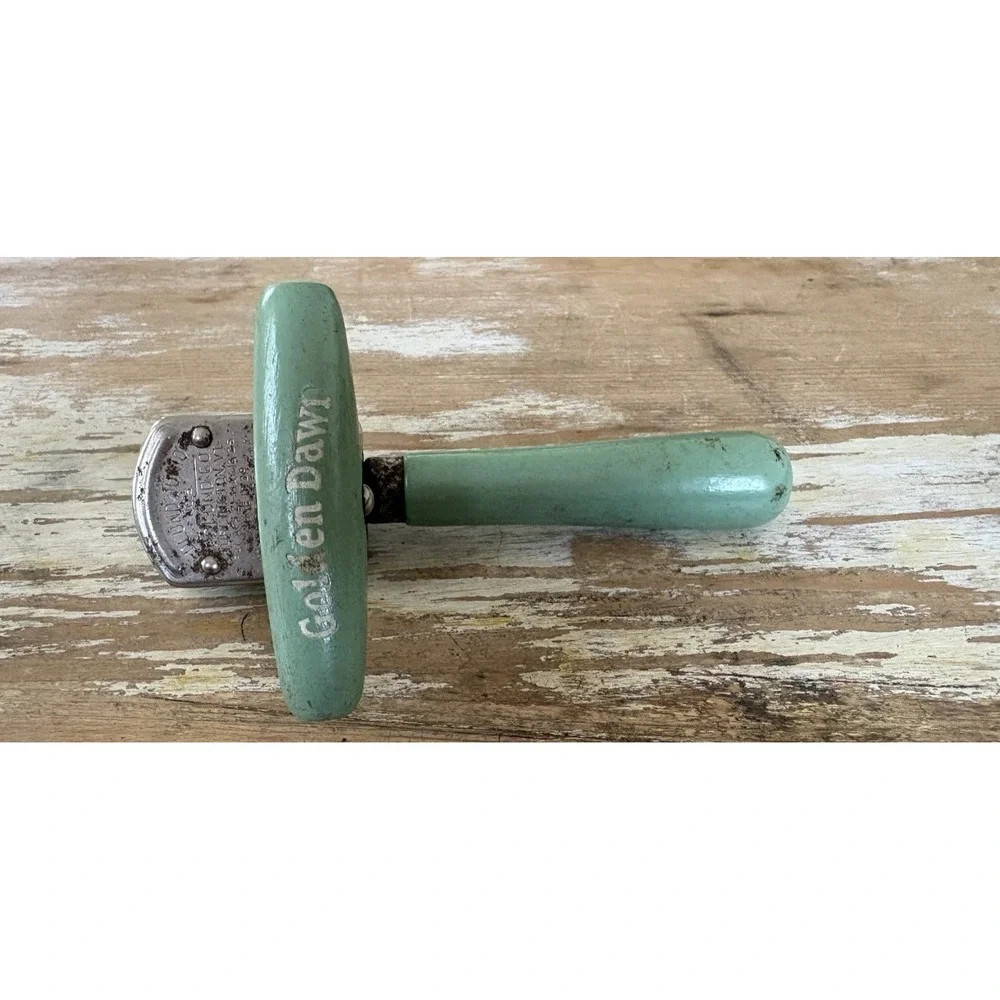 Vintage advertising Golden Dawn manual can opener green paint Edlund Junior 1950